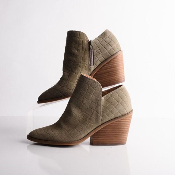 Lucky Brand Women Saucie Green Jupiter Heeled Booties Boots 7M Suede Leather New - Picture 5 of 9